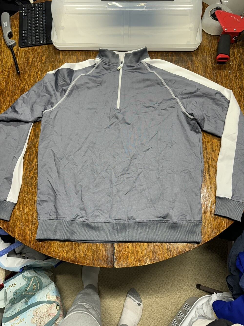 FootJoy Golf Pullover Mens Large 1/4 Zip Long Sleeve Nylon Stretch Shirt Gray